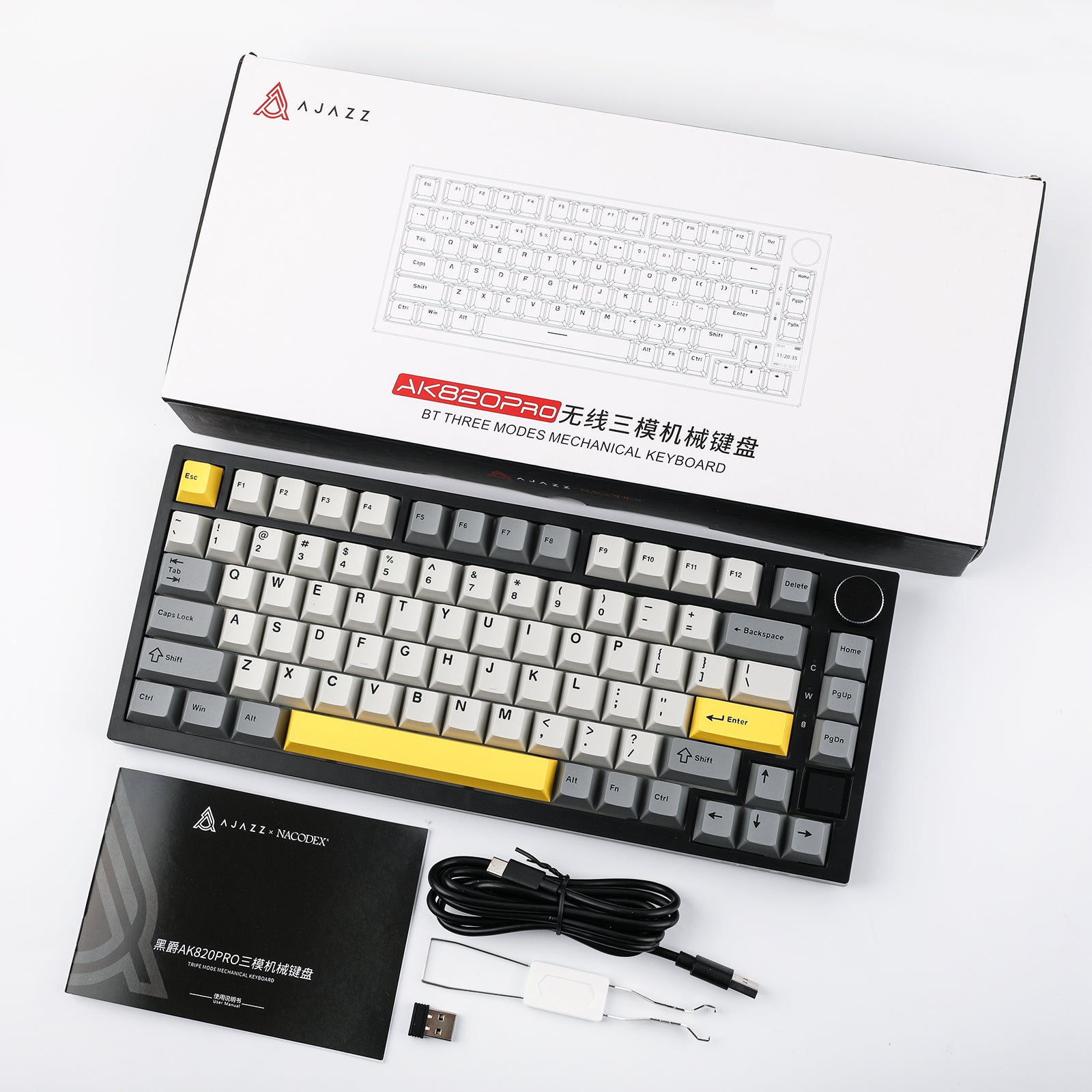  EPOMAKER Ajazz AK820 Pro 75% Mechanical Keyboard,  Gasket-Mounted Gaming Keyboard with TFT Smart Display&Knob, Bluetooth  5.1/2.4G Wireless/Type-C Wired Custom Keyboard (Grey, Flying Fish Switch) :  Video Games